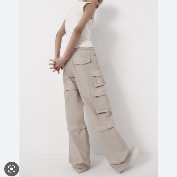 Zara * Cargo Pants Trousers Wide Beige - Picture 6 of 15